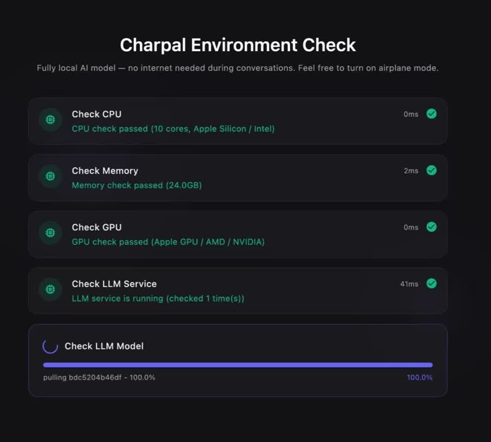Charpal local model environment check